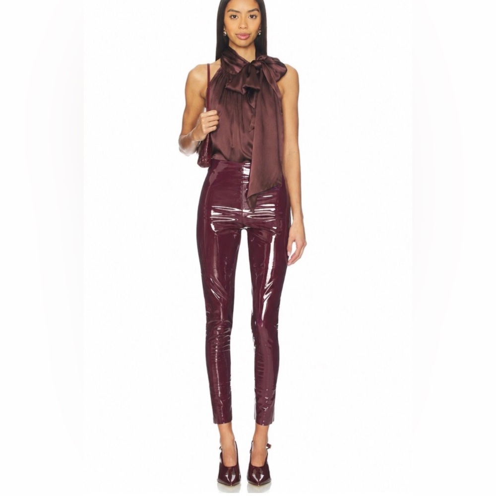 COMMANDO FAUX PATENT LEATHER LEGGINGS BURGUNDY WOMENS SMALL